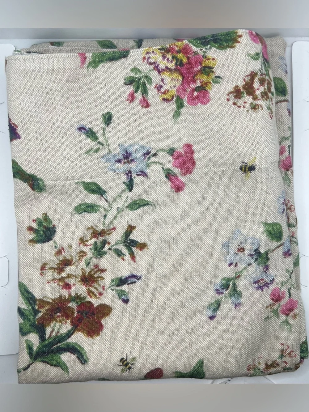 Anthropologie Camille Cotton Linen Floral Cafe Curtains, Set ot 2